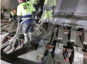 (b) Concrete cast around the sleeper blocks