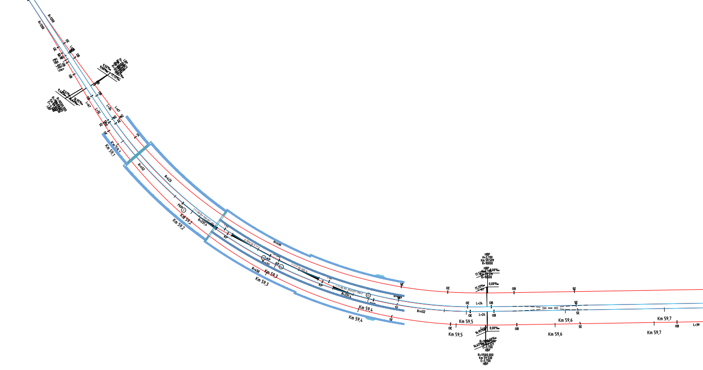 (a) Four curved turnouts outside the station.