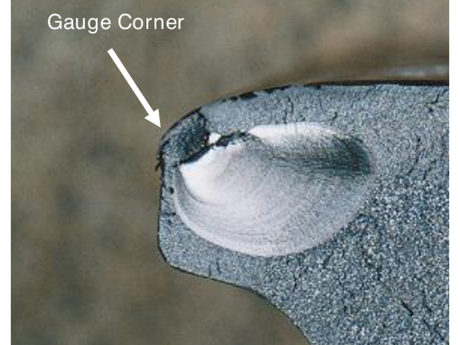 (b) Local shelling/spalling at the gauge corner